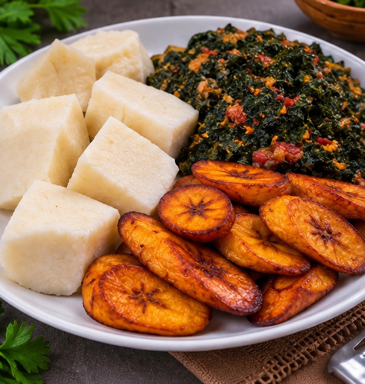 Yam & Plantain with Kontomire